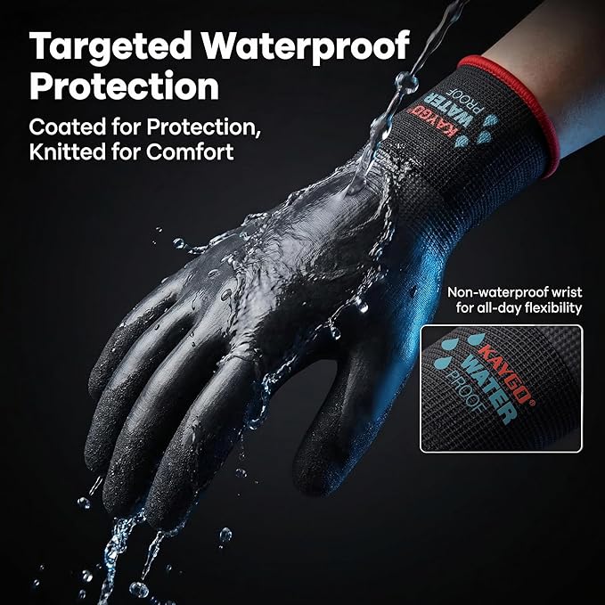 KAYGO Winter Waterproof Work Gloves for Men and Women, Thermal Insulated Freezer Rubber Coated Gloves,Super Grip,KG160 (M, Black)