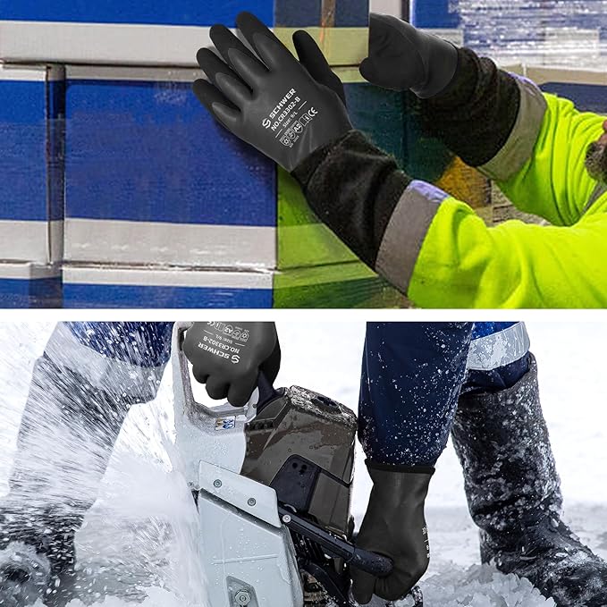 Schwer 2 Pairs 100% Waterproof Winter Work Gloves, ANSI A2 Cut Resistant Freezer Gloves for Outdoor Cold Weather Keep Hands Warm, Thermal Insulated Gloves for Shoveling Snow, Ice Fishing, XL