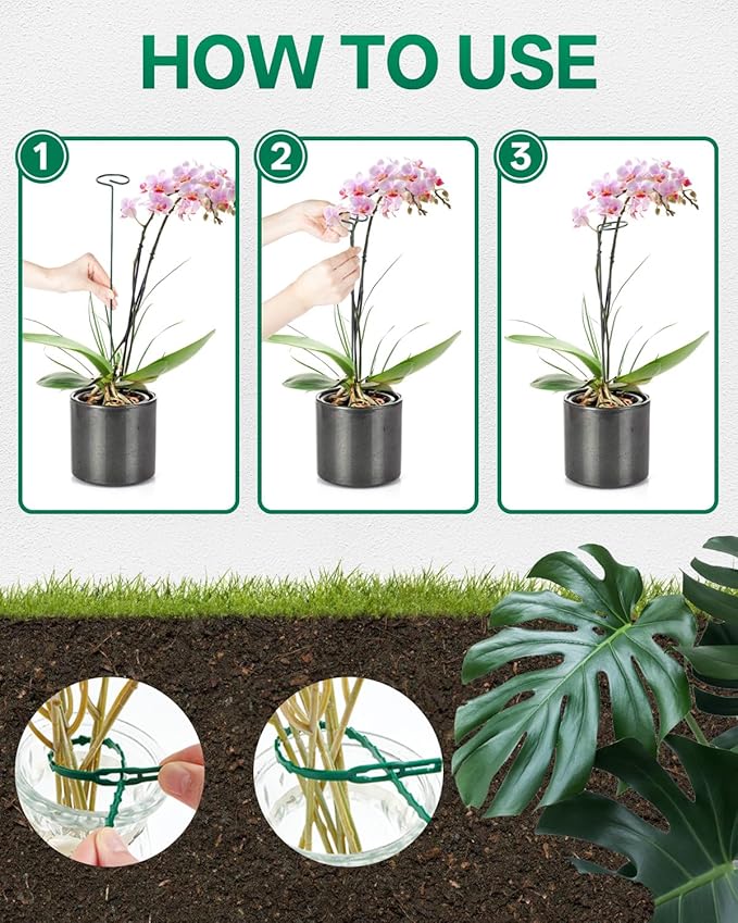 Breeze Touch 12 Pack Plant Stakes, 23.6 Inch Plant Support Stakes with 15 Twist Ties, Plant Sticks Support, Flower Stakes for Plants Peony, Tomato Seedling, Marigold, Amaryllis, Sapling, Coreopsis