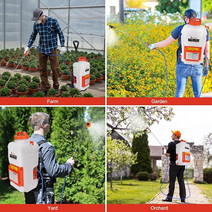 Toovem Battery Powered Backpack Sprayer 4 Gallon, Weed Yard Sprayer with Wand, Electric Backpack Garden Sprayer with Wheeled Cart for Weeding, Adjustable 0-94 PSI, 10FT Hose, 6 Nozzles