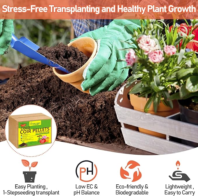 Legigo 100 Pcs 40mm Coco Coir Pellets Seed Starter Soil Mix- Organic Coconut Coir Potting Soil Pods for Seedling, Coco Peat Soil Discs for Indoor & Outdoor Plants Bonsai Herbs Vegetables and Flowers