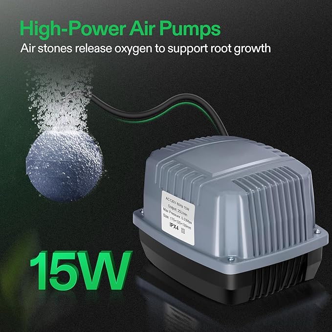 VIVOSUN DWC Hydroponics Grow System with Top Drip Kit, 5-Gallon Deep Water Culture, Recirculating Drip Garden System with Multi-Purpose Air Hose, Air Pump, and Air Stone (4 Buckets + Top Drip Kit)
