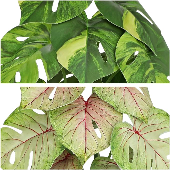 Oairse Small Artificial Monstera Potted Plant - 2 Pcs Faux Monstera Plants Mini Fake Greenery Deliciosa Plant Potted Fake Tropical Plants in Pot for Home Office Table Room Farmhouse Indoor Decoration