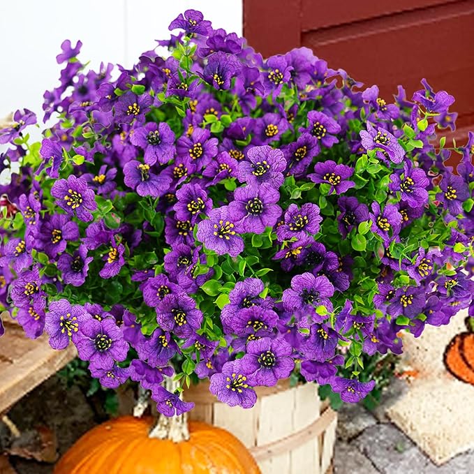 trytuny Artificial Flowers for Outdoor, UV Resistant Fake Silk Flowers, Realistic Faux Plants for Outside Indoor Porch Patio Window Box Planter Home Decor (20, Purple)