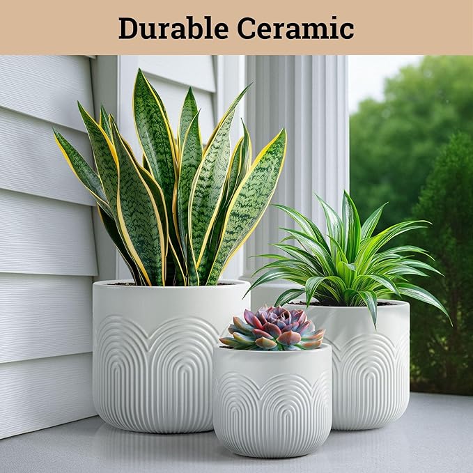 Ceramic Pots for Plants Set of 3 Sizes - 6, 5, 4 Inch Diameter Plant Pots with Drainage Holes - Ceramic Planters for Indoor Plants - Decorative Flower Pot - Plant Pot with Drainage - Indoor Planter