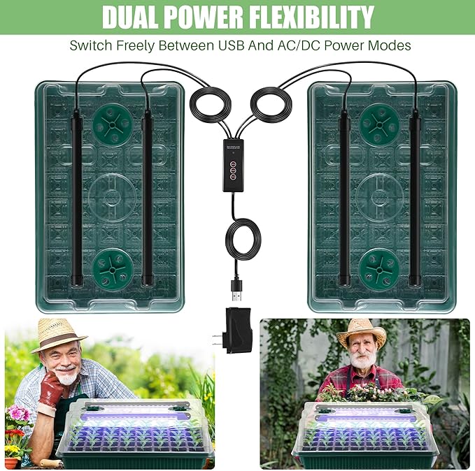 Saillong 2 Pack Seed Starter Tray with Grow Light, 80 Cell Indoor Greenhouse Seed Starting Set with Humidity Dome, 360° Full Spectrum LED, Smart Timer, 5 Brightness Levels for Germination