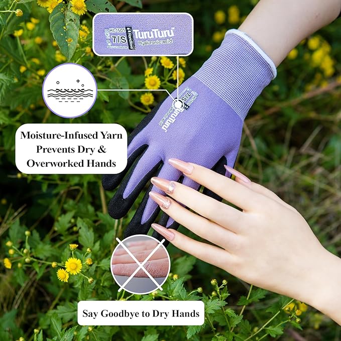 HandLove 6 Pairs Gardening Gloves for Women-Moisturizing Durable Work Gloves.Latex-free Sandy Nitrile Coated for YardGarden,Touchscreen Friendly Protective Gloves with Grip, Large, Blue&Purple