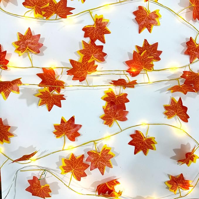 6 Pcs Artificial Hanging Plants Red Maple Leaf Vines With 60 Warm Lights,Red Maple Tree Vine Leaves,Fake Plant Vine Hanging Garland for Wall,Party Wedding,Home,Kitchen,Indoor and Outdoor Decoration