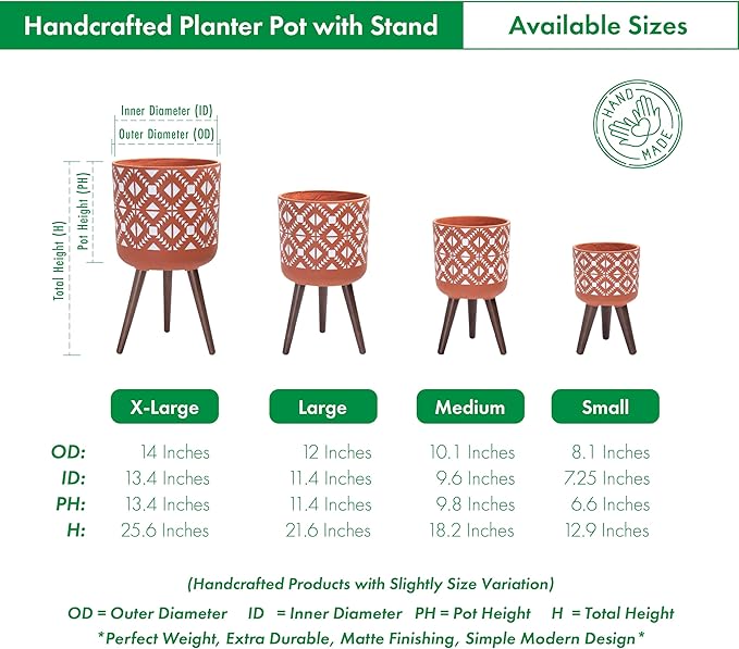 D'vine Dev 10 Inch Planter Pot with Stand, Mid-Century Tall Plant Pot with Legs for Indoor Plants, Pottery Red Terracotta/White, 88-G-B-5