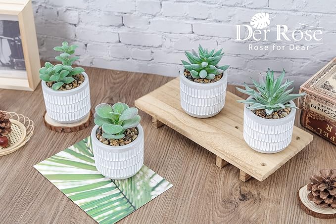 Der Rose Set of 4 Succulents Plants Artificial Fake Plants for Living Room Bathroom Bedroom Aesthetic Home Kitchen Decor