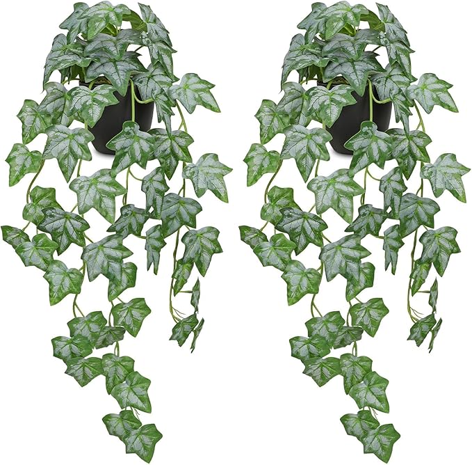 GnFlus Set of 2 Fake Ivy Plant for Home Decor Indoor Silk Artificial Hanging Plant 25" Fake Ivy Vine Faux Ivy Leaves for House Room Indoor Outdoor Home Shelf Office Desk Plant Decor