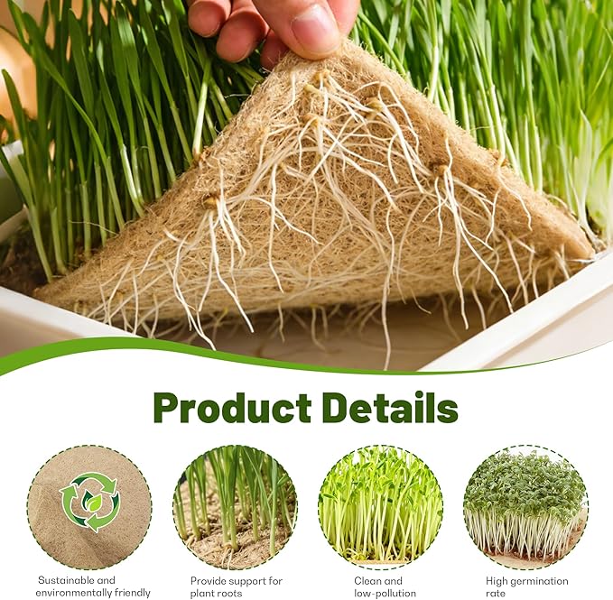 KEOHOLI 10" x 217" Microgreens Growing mat,Grass Seed mat, Natural Hydroponic Pad for Wheatgrass, Bean Sprouts, Pea Shoots, Indoor Organic Gardening Supplies