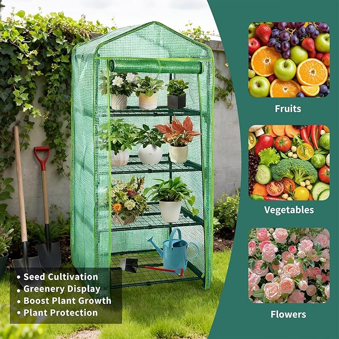 4 Tier Mini Indoor Greenhouse,27"x19"x62" Greenhouse for Indoors&greenhouses for Outdoors with PE Cover and Roll-Up Zipper Door