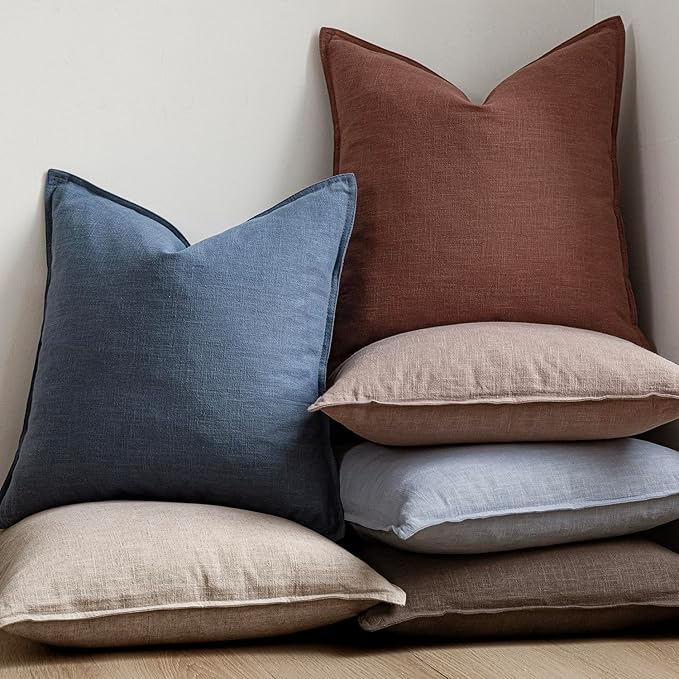 Foindtower Pack of 2, Decorative Linen Soild Throw Pillow Covers Soft Accent Euro Cushion Case Farmhouse Neutral Pillowcase for Chair Couch Sofa Bedroom Living Room Home Decor 26 x 26 Inch Dark Blue