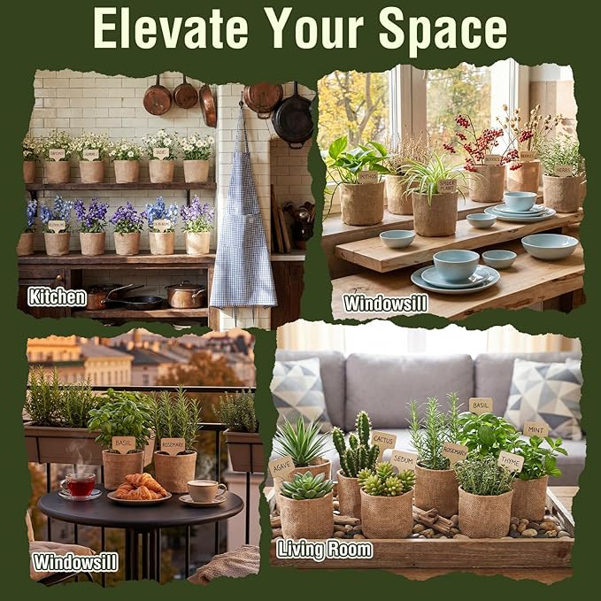 Novabright 20 Pack Herb Garden Planter Indoor Kit, 60 Pcs Complete Kitchen Herb Starter Set Including Burlap Pots Seedling Blocks Markers Easter Birthday Gift Ideas for Women Mom Wife Housewarming