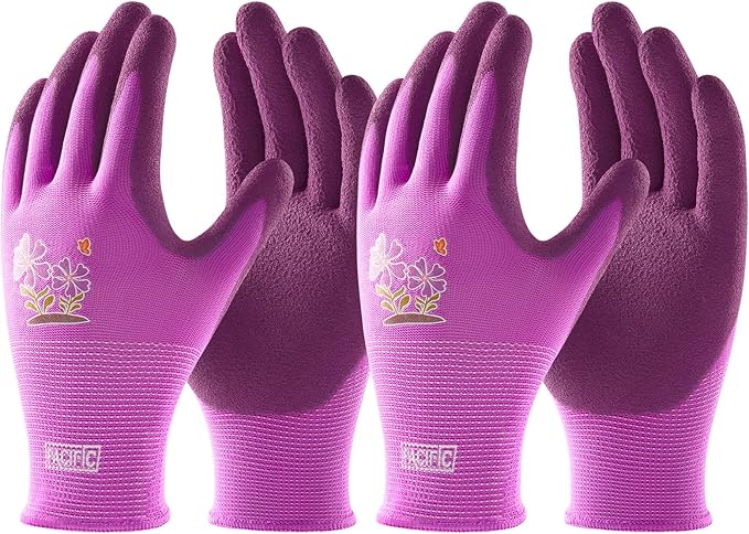 PACIFIC 6 Pairs Gardening Gloves for women, Rubber Coated Garden Gloves, Ladies Yard Work Gloves, Breathable, Purple, Medium