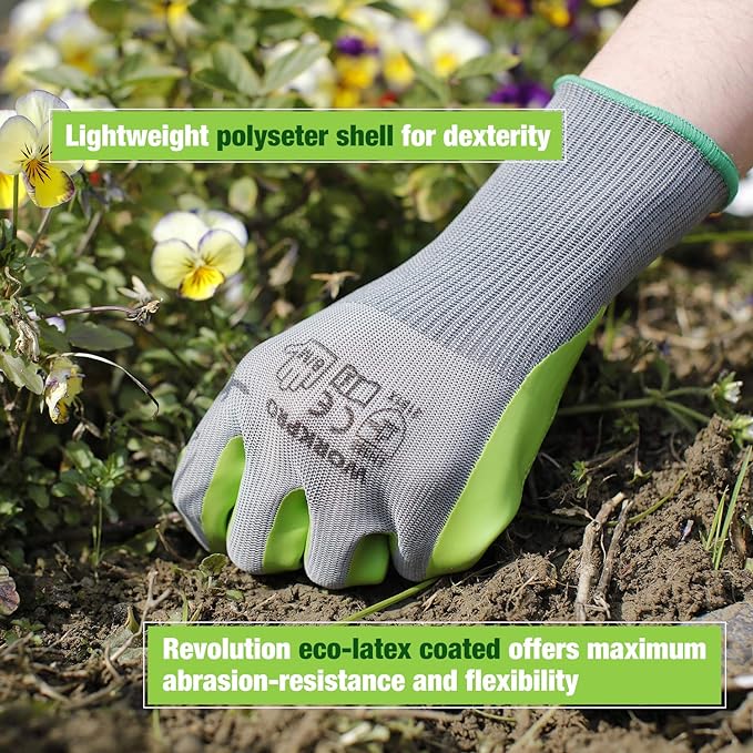 WORKPRO 6 Pairs Garden Gloves, Work Glove with Eco Latex Palm Coated, Gardening Glove, Working Gloves for Weeding, Digging, Raking, and Pruning (Large)
