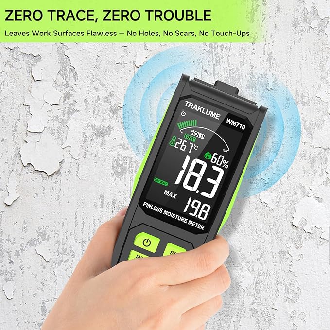 Wood Moisture Meter for Lumber Pinless Moisture Tester for Drywall with Colorful Screen Moisture Reader for House Firewood Moisture Detector for Walls Moisture Sensor for Wood Wall Water Leak Detector