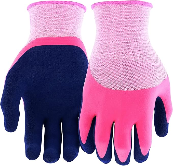 Miracle Gro Women's Double Dipped Sandy Foam Latex Gardening Work Gloves, Water Resistant, Excellent Grip Pink/Purple, Medium
