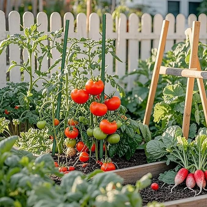 FORUP Garden Stakes, 25 Pack Steel Plant Stakes with Plastic Coating for Climbing Plants, Tomato Eggplant Bean Support, Rust-Resistant Outdoor Garden Stakes (48 Inch)