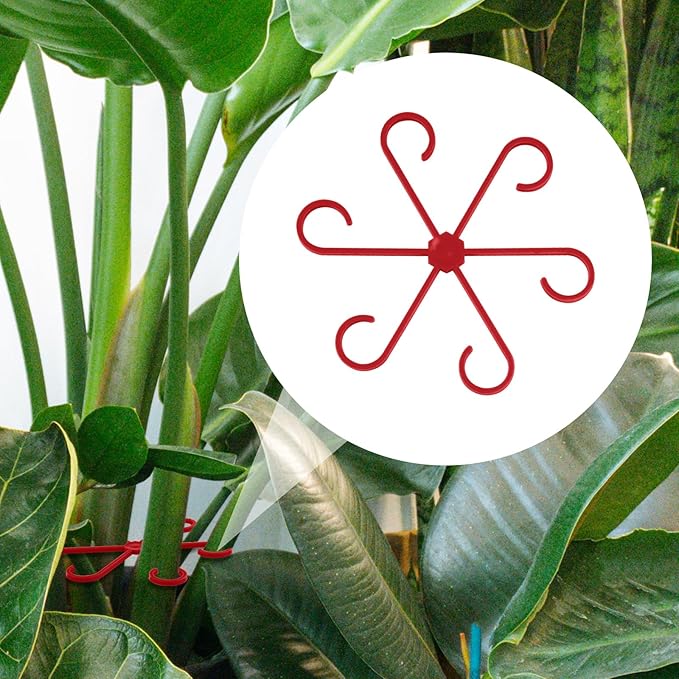 PEUTIER 4pcs Plant Stem Supports, Plastic Houseplant Climbing Holders Stabilizer Reusable Small Climbers Flower Plant Stakes Trellis Stem Hook Growth Accessories for Indoor Monstera (Red)
