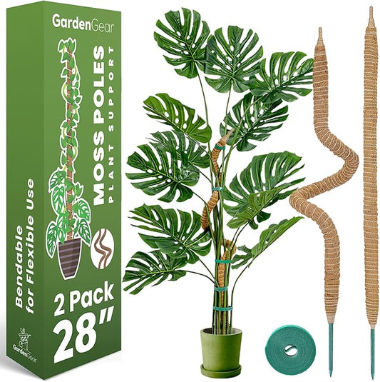 2 Pack 28 Inch Bendable Moss Pole Monstera Plant Support Stakes for Indoor Plants - Tall Moss Stick Trellis for Potted Climbers - Stem Support Accessories for Climbing Houseplants