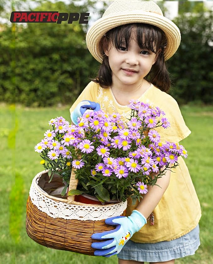 PACIFIC 3 Pairs Kids Gardening Gloves for Age 5-9, Toddler Rubber Coated Garden Gloves, Kids Work Gloves, for Children, Boys and Girls, Multicolor, XXS