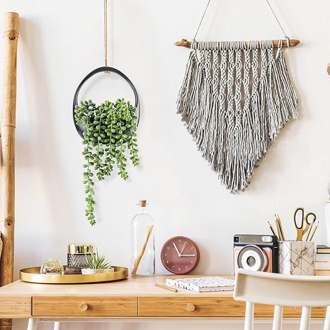 Der Rose 2 Pack Fake Hanging Plants Artificial Succulents Plants Indoor for Black Boho Bathroom Wall Decor