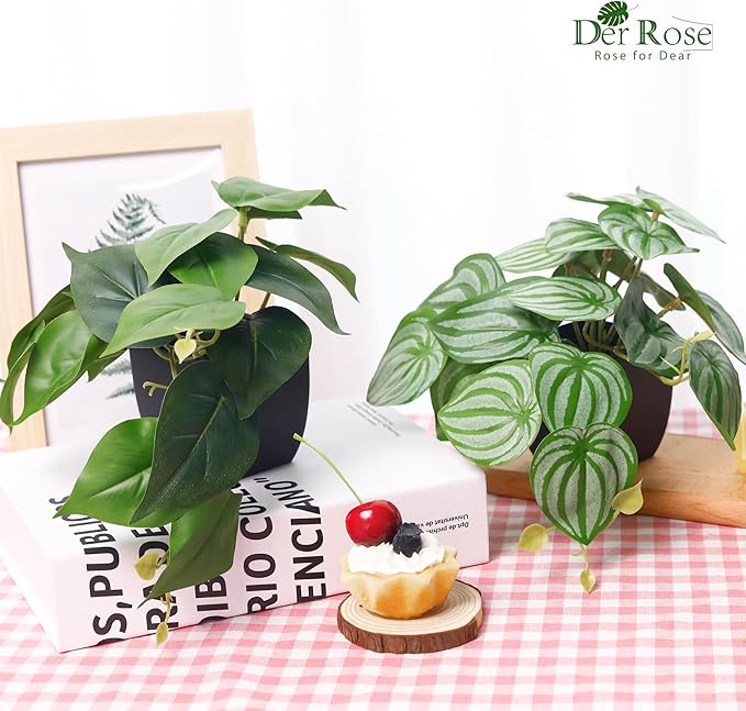 Der Rose 4Pcs Small Fake Plants Black Artificial Mini Faux Plants for Bathroom Office Desk Shelf Table Accessories Decor Indoor