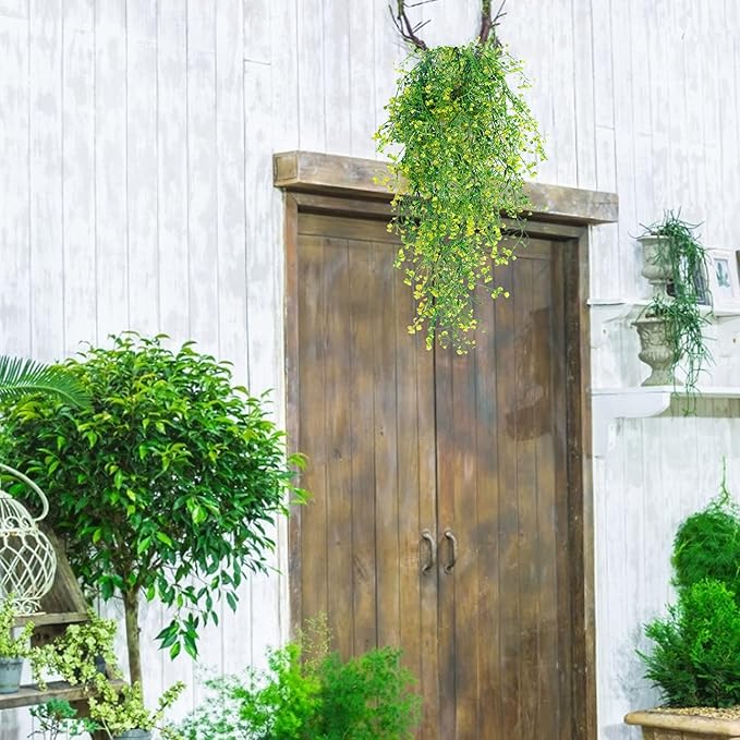 RECUTMS Artificial Plants Fake Hanging Plants for Outside Ivy Plant for Outdoor UV Resistant for Wall Indoor Hanging Baskets Wedding Garland Decor 4 Pack(Yellow 4P)