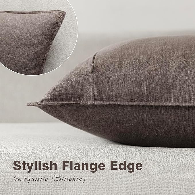 Foindtower Set of 2, Decorative Linen Soild Throw Pillow Covers Soft Accent Euro Cushion Case Farmhouse Neutral Pillowcase for Chair Couch Sofa Bedroom Living Room Home Decor 22 x 22 Inch Light coffee