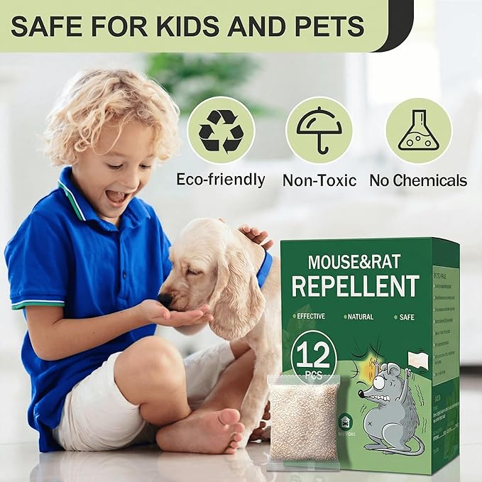 Mouse Repellent Pouches 12 Pack Rodent Mice Squirrel Repellent Pouches with Peppermint Oil-Repels Mouse,Fly,Rats,Mosquito,Roaches, Ants,Spiders,Moths-Pest Control