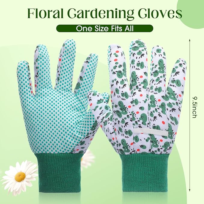 Cutecrop Garden Gloves for Women 9.5" Floral Gardening Gloves Lightweight and Machine Washable Gift for Gardeners PVC Grip