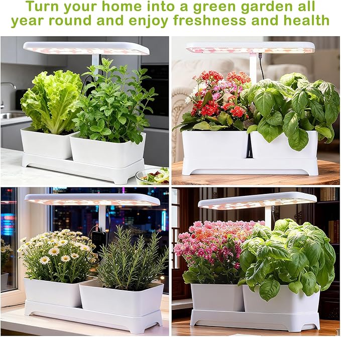 Indoor Garden Led Grow Light, Full Spectrum LED Grow Lamp for Indoor Plants with Intelligent Controller, Height Adjustable, Ideal for Home Desk Plant Lighting (White, 16 * 6.3 * 7.1 inch)
