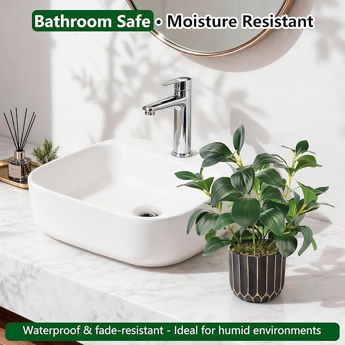 florisso Artificial Succulents & Fig Leaf Potted Decor - Faux Succulents with Fig Leaf Greenery in Black & Gold Plastic Planter (No Actual Figs) for Farmhouse, Bathroom, Bedroom & Office Decor