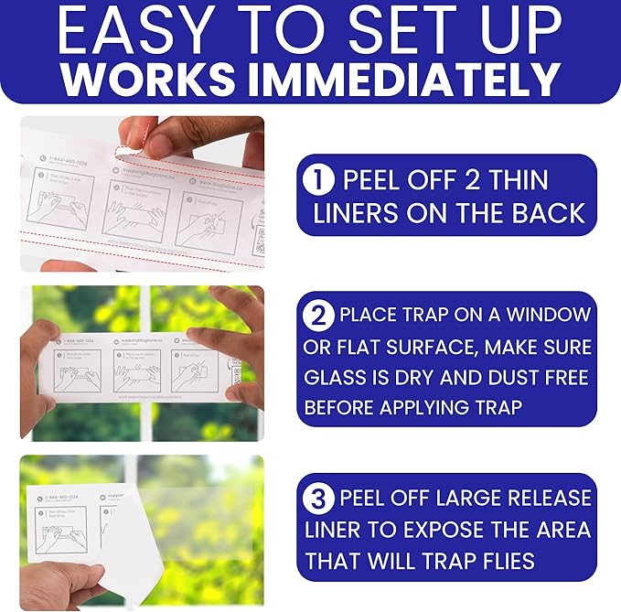100 Window Fly Traps Sticky Non-Toxic Clear Fly Paper Indoor for Home. No Mess Flies Window Sticky Traps Bug Flies Strips Indoors. Fruit and Housefly Trap Indoor Flypaper Tape Gnat Catcher Killer.