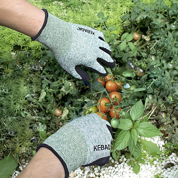Kebada Gardening Gloves for Men, 6 Pairs Breathable Garden Gloves, Foam Latex Coated, Stretchable Knitting General Duty Work Gloves, Made from Recycled PET Bottles,Green & Gray, Large