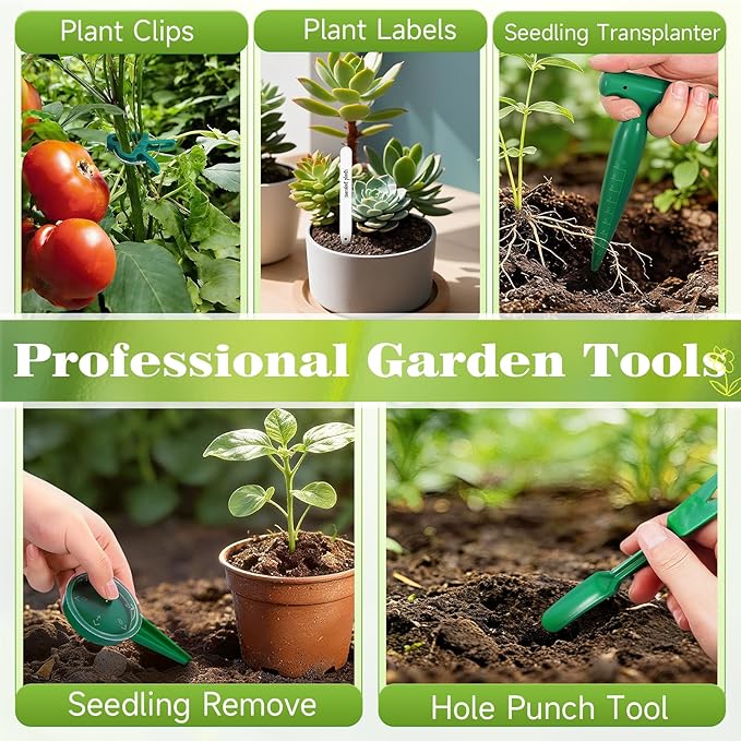 Gardening Tool Set, 18PCS Bonsai Tool Set for Succulents, Herbs & Indoor Plants, Mini Garden Tools with Repotting Mat, Gloves, Pruner, Plant Ties & Labels, Garden Starter Kit for Beginners
