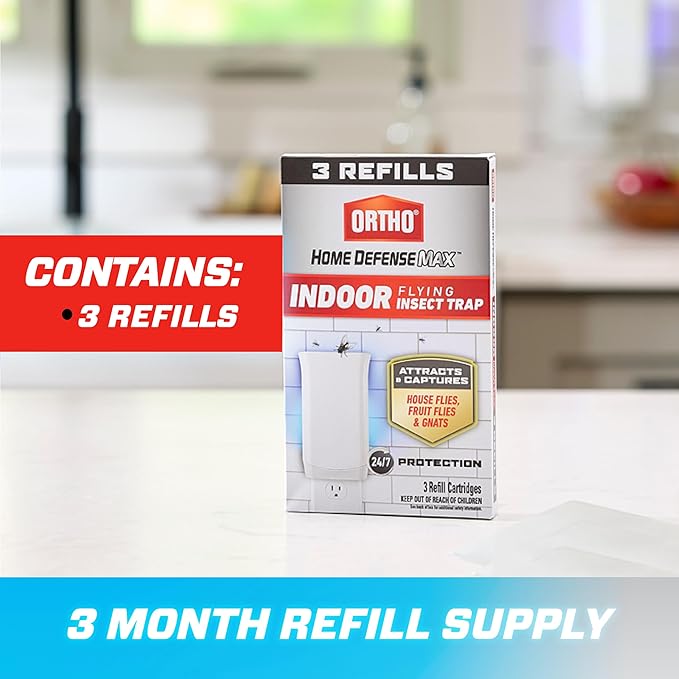 Ortho Home Defense Max Indoor Flying Insect Trap Refills - Light Sticky Trap for House Flies, Fruit Flies, and Gnats, 3 Refill Cartridges