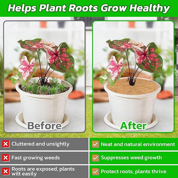 Legigo 4pcs Coconut Fiber Mulch Ring Tree Plant Protector Mat, 14 Inch Natural Coco Coir Tree Mulch Ring Plant Pot Soil Cover, Tree Rings Disc Plant Cover for Indoor Outdoor Plants, Landscaping