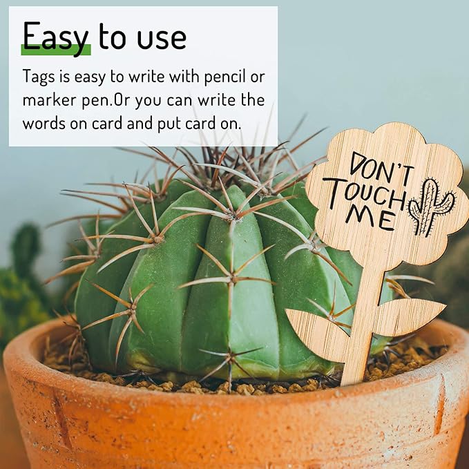 Whaline 60 Pcs Flower-Type Wood Plant Labels with 1 Marker Pen Wooden Plant Sign Tag Garden Marker Decorative Garden Tags for Seed Potted Herbs Flowers Vegetables, 2 x 3.9 Inch