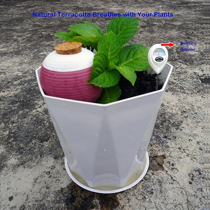 4 Pcs Self-Watering Terracotta Watering Spikes for Outdoor Plants,Ollas Plant Watering Globes for Garden,Raised Bed Potted Plants,Large 15 Oz for Vacation,Indoor and Outdoor Use