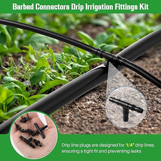 Feekoon Drip Irrigation Punch Hole Tubing Cutter Tools with Barbed Connectors, 2-in-1 Drip Tubing Hole Punch for 1/4 Inch Fitting 16 20 25 mm PE Pipe and Emitter (Orange,115 Irrigation Plugs)
