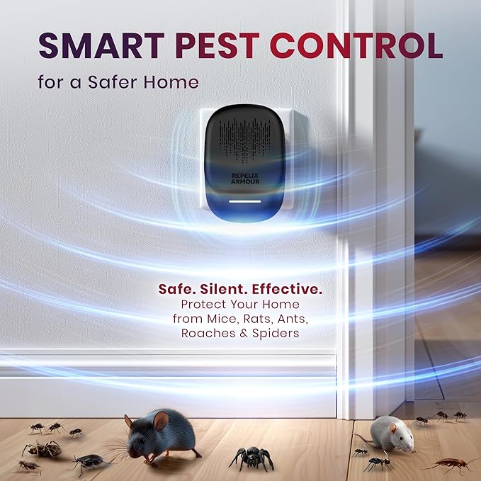 Ultrasonic Pest Repeller for Indoor Use - 2 Pack - Covers Up to 1,500 sq ft per Device - 3 Modes Mouse Repellent - Rodent Repellent – Helps Repel Rats, Spiders, Mosquitoes, Ants & Household Insecs
