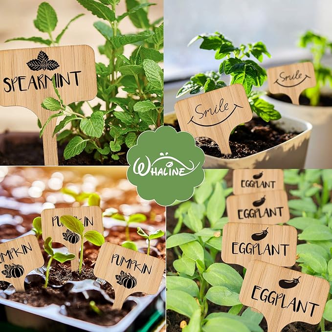 Whaline 30Pcs Wood Plant Labels with A Marker Pen, T-Type Wooden Plant Marker Garden Sign Tags Garden Markers for Seed Potted Herbs Flowers Vegetables, 2.4 x 3.9 Inch