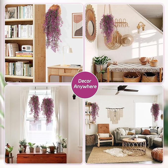 RECUTMS Artificial Hanging Leaves Plants 6Pcs Indoor Fake Flower Swags Faux Vines Ivy Leaves Plastic Greenery Resistant Plastic for Wall Wedding Party Porch Garden Decoration(Fuchsia)