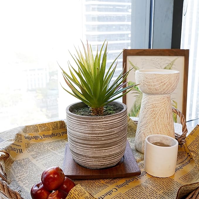 Jahe Fake Plant Agave, Artificial Succulent Plants in Potin, 9” Cement Bowl Faux Realistic Greenery Potted Plant for Home Office Desk Bathroom Livingroom Boho Shelves Decoration, Table Centerpieces