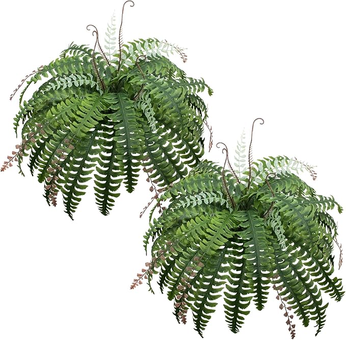 37" Artificial Boston Fern Large Hanging Plant, Set of 2, Fake Ferns That Look Real for Home and Office Decor, Faux Fern Vines with 36Branches for Each Bouquet（Without Basket）