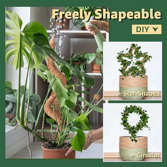 3-Pack 28in Moss Pole for Plants Indoor, Bendable & Sturdy Fishbone Cactus Plant Stake for Monstera, Pothos Vines, Philodendron & Indoor Tropical Houseplants, Made for Coco Coir