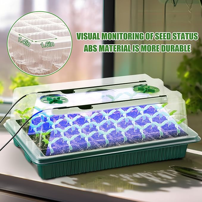Saillong 4 Pack Seed Starter Tray with Grow Light, 80 Cell Indoor Greenhouse Seed Starting Set with Humidity Dome, 360° Full Spectrum LED, Smart Timer, 5 Brightness Levels for Germination